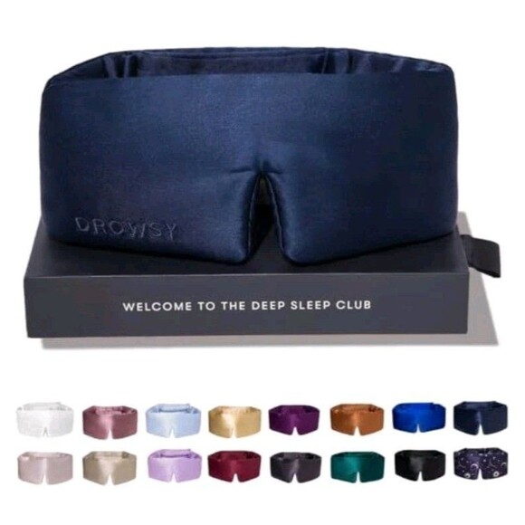 Drowsy Silk Sleep Mask Padded, Face-Hugging, Darkness Midnight Blue